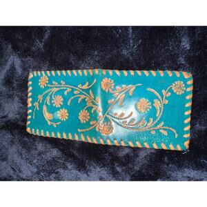 VINTAGE TURQUOISE TOOLED LEATHER WALLET BILLFOLD